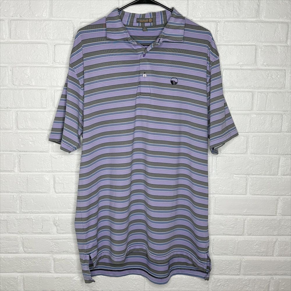 Peter Millar Summer Comfort Purple Striped‎ Polo Shirt Mens size Large